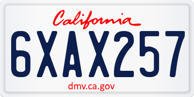 CA license plate 6XAX257