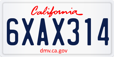 CA license plate 6XAX314