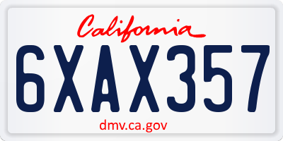 CA license plate 6XAX357