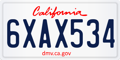 CA license plate 6XAX534