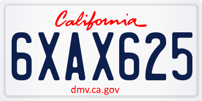 CA license plate 6XAX625