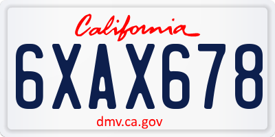 CA license plate 6XAX678