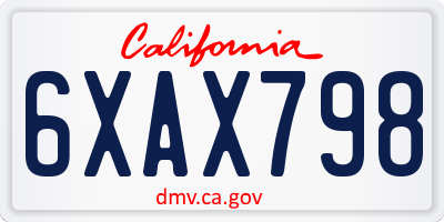 CA license plate 6XAX798