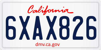 CA license plate 6XAX826
