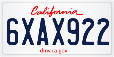CA license plate 6XAX922