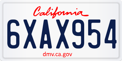 CA license plate 6XAX954