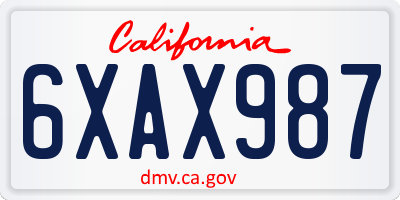 CA license plate 6XAX987