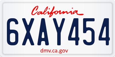 CA license plate 6XAY454