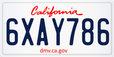 CA license plate 6XAY786