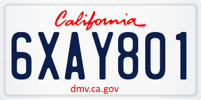 CA license plate 6XAY801