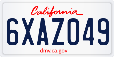CA license plate 6XAZ049