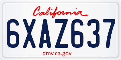 CA license plate 6XAZ637