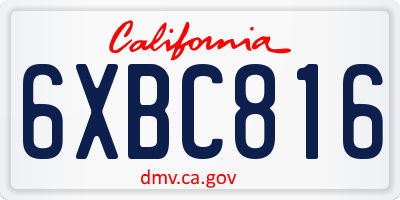 CA license plate 6XBC816