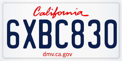 CA license plate 6XBC830