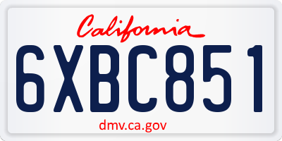 CA license plate 6XBC851