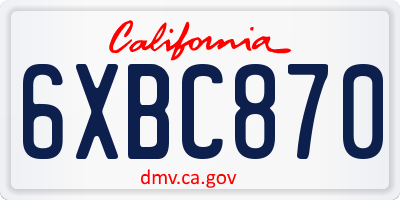 CA license plate 6XBC870