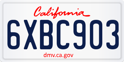 CA license plate 6XBC903