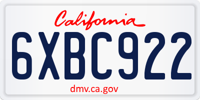 CA license plate 6XBC922