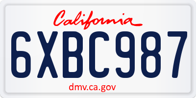 CA license plate 6XBC987