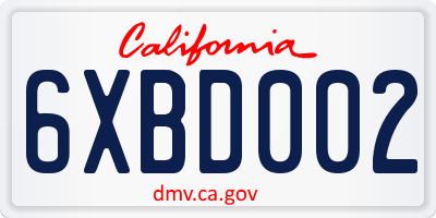 CA license plate 6XBD002