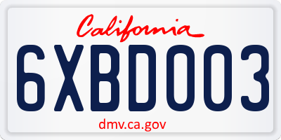 CA license plate 6XBD003