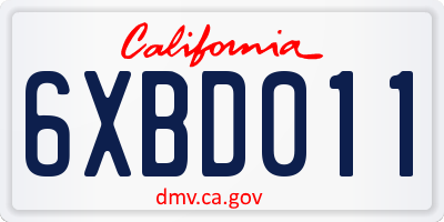CA license plate 6XBD011