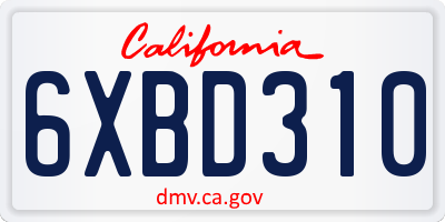 CA license plate 6XBD310