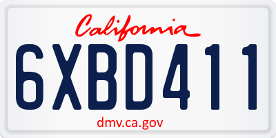 CA license plate 6XBD411