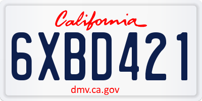 CA license plate 6XBD421