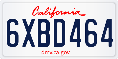 CA license plate 6XBD464