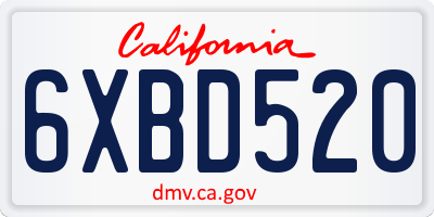 CA license plate 6XBD520