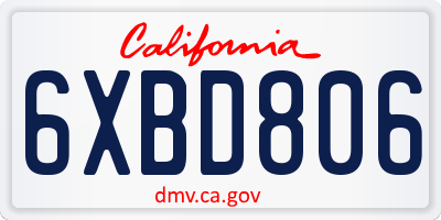 CA license plate 6XBD806
