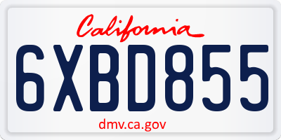 CA license plate 6XBD855