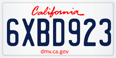 CA license plate 6XBD923