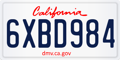 CA license plate 6XBD984