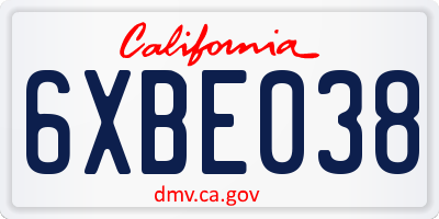 CA license plate 6XBE038