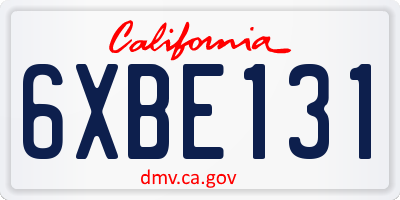 CA license plate 6XBE131