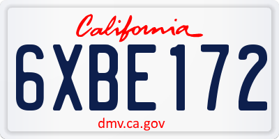 CA license plate 6XBE172