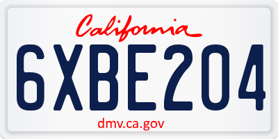 CA license plate 6XBE204