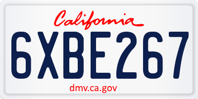 CA license plate 6XBE267
