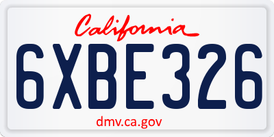 CA license plate 6XBE326