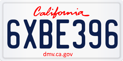 CA license plate 6XBE396