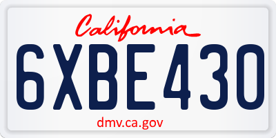 CA license plate 6XBE430