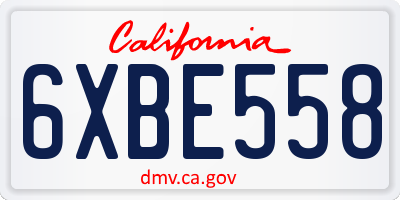 CA license plate 6XBE558