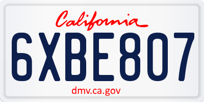 CA license plate 6XBE807