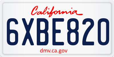 CA license plate 6XBE820