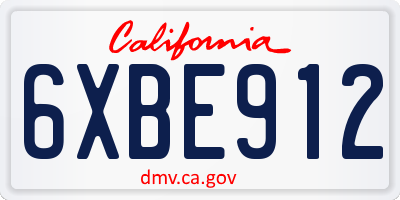 CA license plate 6XBE912