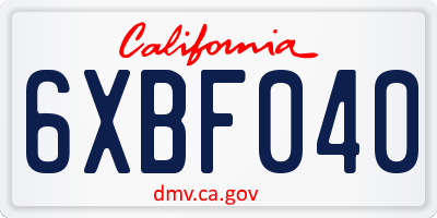 CA license plate 6XBF040