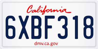 CA license plate 6XBF318