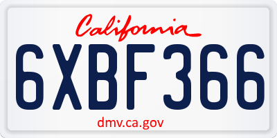 CA license plate 6XBF366